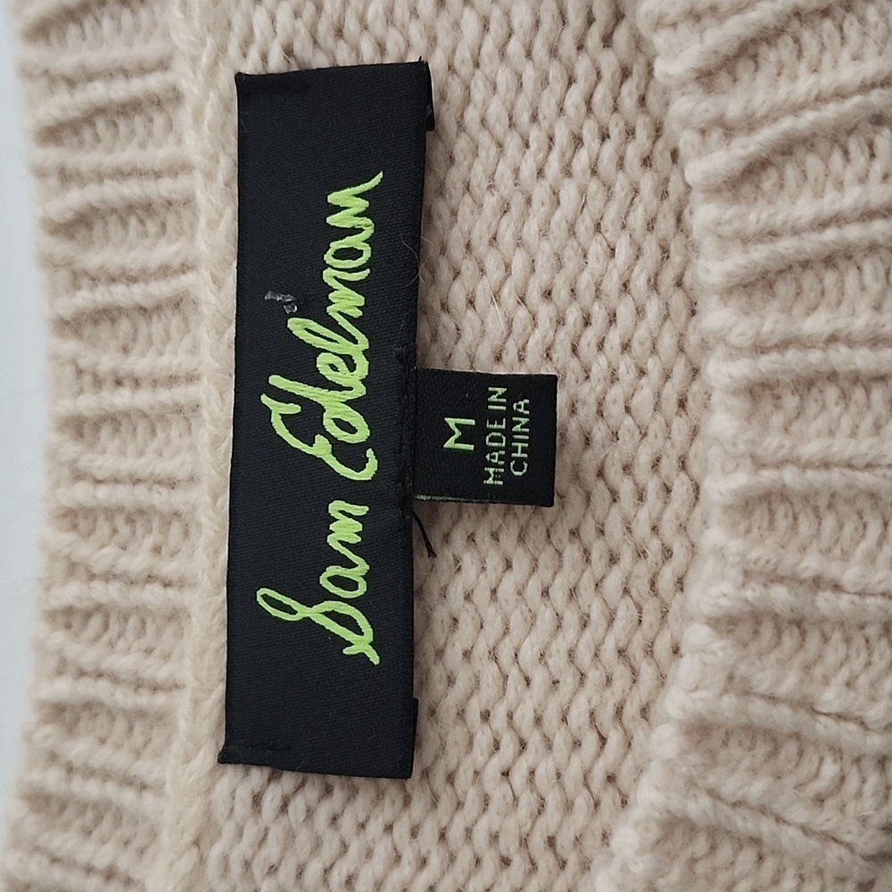 Sam Edelman Womens Sweater Long Sleeve Cream Wool Blend Side Slits. SZ Medium - Picture 8 of 13